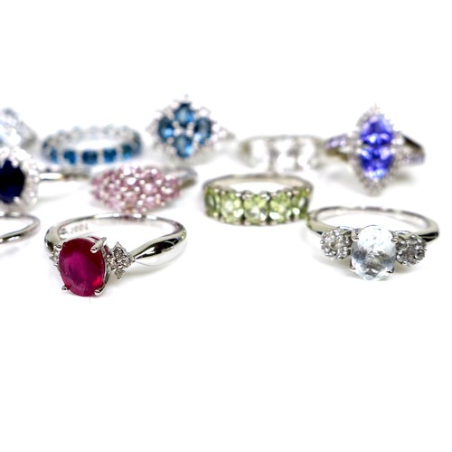 194 - A group of Gems TV and Gemporia silver rings, including dress rings, with various coloured and white... 