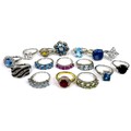 A group of Gems TV and Gemporia silver rings, including dress rings, with various coloured and white... 