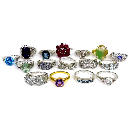 202 - A group of Gems TV and Gemporia silver rings, including dress rings, with various coloured and white... 