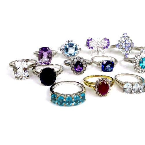 203 - A group of Gems TV and Gemporia silver rings, including dress rings, with various coloured and white... 