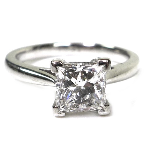 303 - A platinum and diamond solitaire ring, the princess cut stone approximately 6.1 by 6.0mm, 1.33ct, si... 