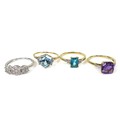 A group of 9ct gold rings by Gems TV, including a white gold example set with white stones in the fo... 