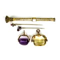 A group of jewellery and accessories, comprising two stick pins, one with insect finial, the other a... 