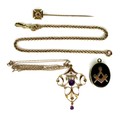 A small group of jewellery, comprising an unmarked gold chain, with clasp end, testing as 14ct gold,... 