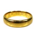 A 22ct gold wedding band, presentation engraved inside 'SK to MB 27.10.62', size M, 4.5mm wide, 5.9g... 