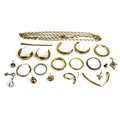 A collection of scrap 9ct gold items, including a flattened kerb link necklace, a/f damaged clasp, 5... 