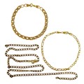 Three pieces of 9ct gold jewellery, comprising two curb link chain bracelets, 21cm and 18.5cm long, ... 