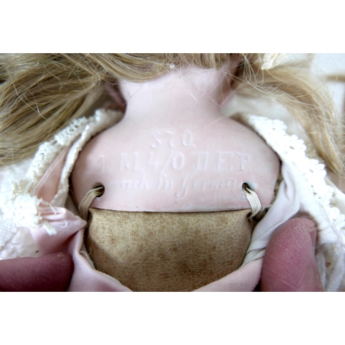 144 - A late 19th century Armand Marseille bisque shoulder head doll, stamped '37.0 A.M. 4/0 DEP Made in G... 