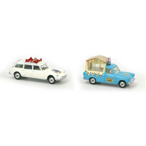 145 - Three Dinky Toys die-cast toy models, comprising a James Bond DB5 in gold, a 447 Walls Ice Cream van... 