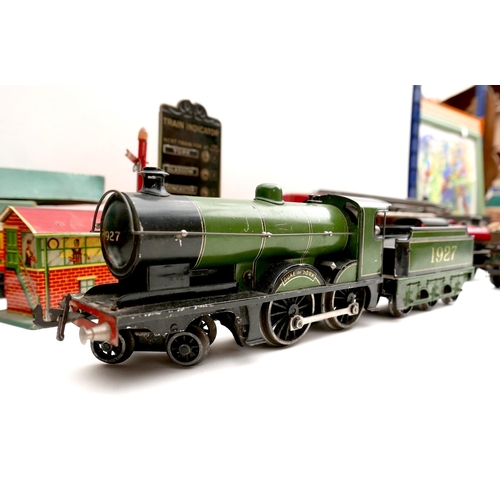 150 - A collection of O gauge tinplate railway, early 20th century, including a clockwork Bassett-Lowke 4-... 