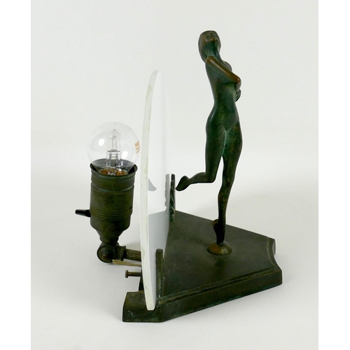 164 - An Art Deco bronze table lamp, in the style of Max Le Verrier, modelled as a young female nude stand... 