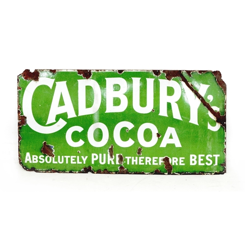 An early 20th century Cadbury Cocoa enamel advertisement, with green background, 61 by 121.5cm.