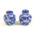 A pair of Chinese porcelain ginger jars and covers, decorated in underglaze blue with prunus blossom... 