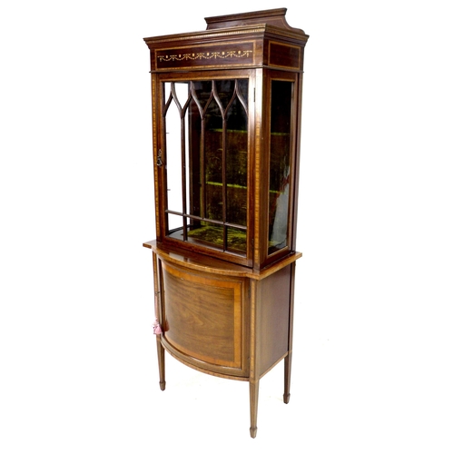 235 - An Edwardian mahogany display cabinet, with inlaid decoration, 46 by 71 by 196cm high.