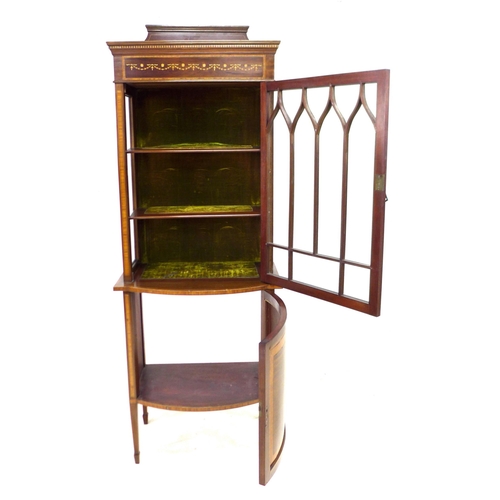 235 - An Edwardian mahogany display cabinet, with inlaid decoration, 46 by 71 by 196cm high.