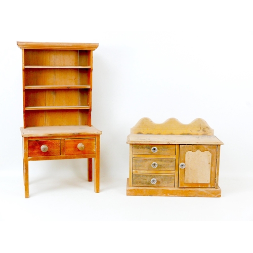 237 - Two 20th century apprentice piece pine dressers, comprising a dresser with plate rack above a base w... 