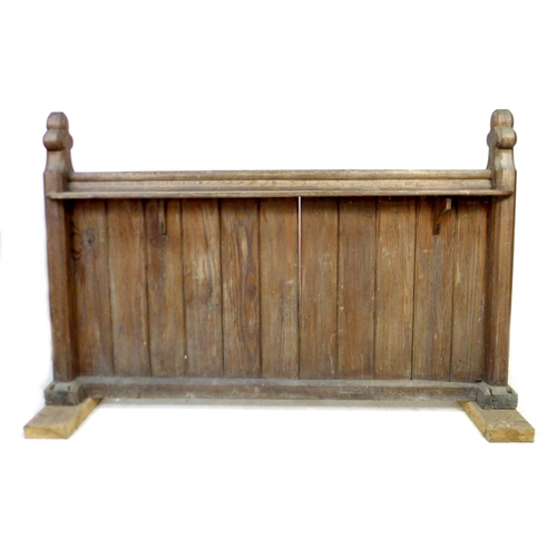 240 - A 19th century pine pew back, 154 by 51 by 104cm high.