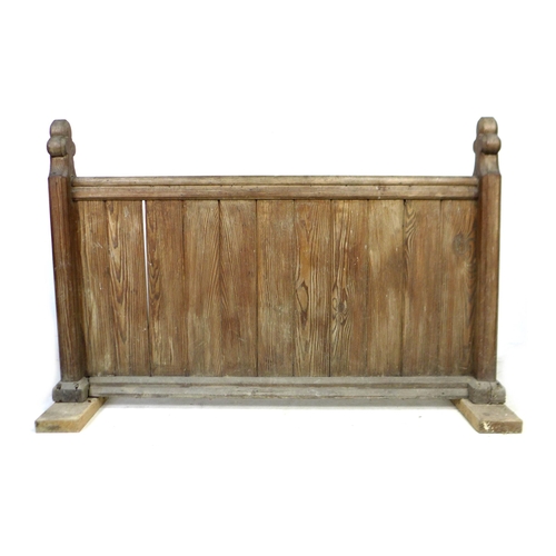 240 - A 19th century pine pew back, 154 by 51 by 104cm high.