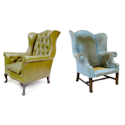 248 - Two wingback armchairs, comprising a Georgian style wingback armchair, in blue floral fabric, a/f up... 