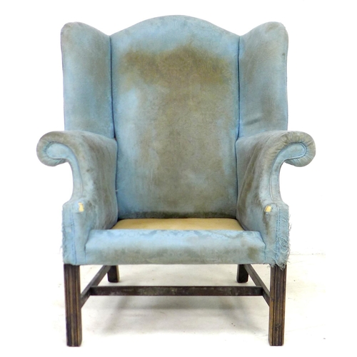 248 - Two wingback armchairs, comprising a Georgian style wingback armchair, in blue floral fabric, a/f up... 