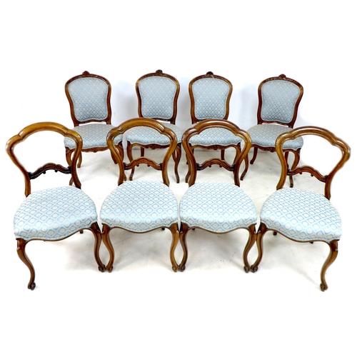 251 - A group of eight early 20th century dining chairs, with rosewood and walnut frames, all with upholst... 