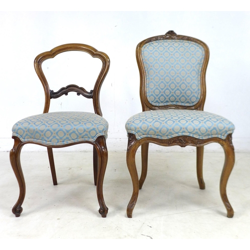 251 - A group of eight early 20th century dining chairs, with rosewood and walnut frames, all with upholst... 