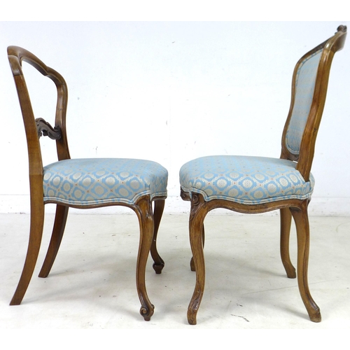 251 - A group of eight early 20th century dining chairs, with rosewood and walnut frames, all with upholst... 