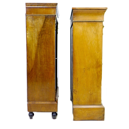 259 - Two Victorian walnut inlaid display cabinets, with glazed doors, brass ormalu mounts and two shelves... 