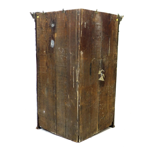 268 - A George III oak corner cupboard, with flat front, pointed arch panel door, its interior with two sh... 