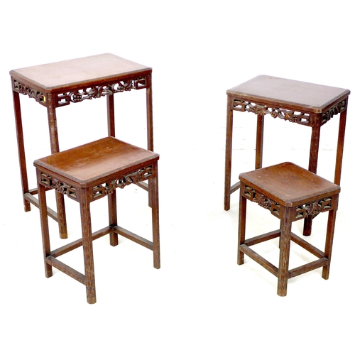 284 - A nest of four Chinese hardwood tables, early 20th century, the rectangular surfaces with canted edg... 