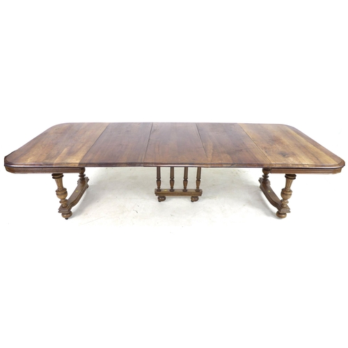 288 - A late 19th century French walnut dining table, with three additional leaves, 115 (extended 270) by ... 