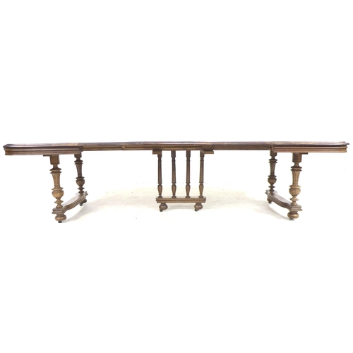 288 - A late 19th century French walnut dining table, with three additional leaves, 115 (extended 270) by ... 