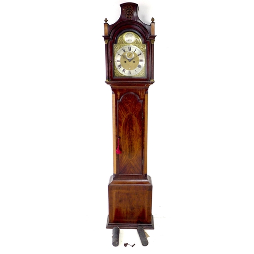 291 - A George III mahogany longcase clock, arched brass dial with applied silvered chapter ring and cast ... 