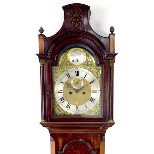 291 - A George III mahogany longcase clock, arched brass dial with applied silvered chapter ring and cast ... 