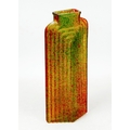 An Art Deco style mottled red and green glass vase, with stepped relief design, 13 by 6 by 32cm high... 