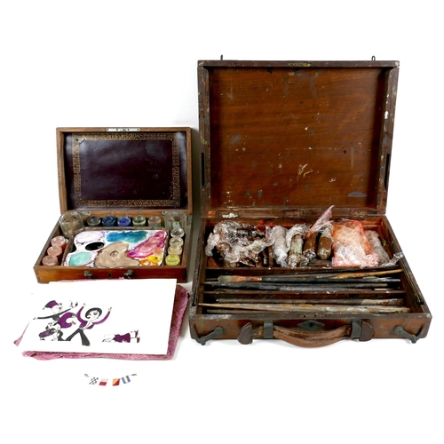 76 - Two 19th century artist's painting sets, each in a fitted wooden case, one French, by Bourgeois Aine... 