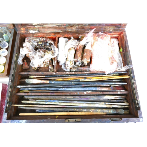 76 - Two 19th century artist's painting sets, each in a fitted wooden case, one French, by Bourgeois Aine... 