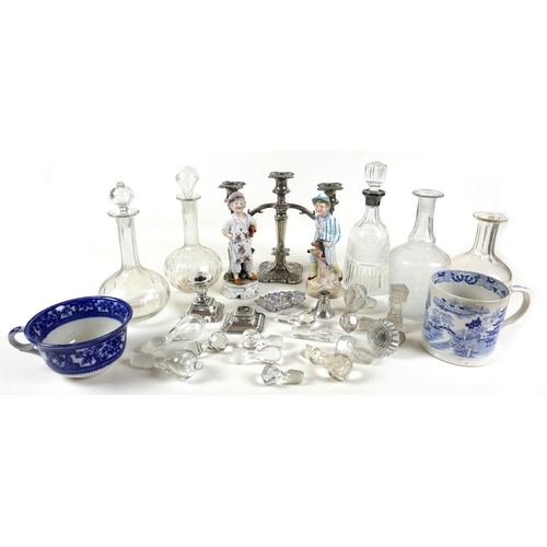 80 - A group of assorted ornaments and silver wares, including a pair of silver dwarf candlesticks, a/f d... 