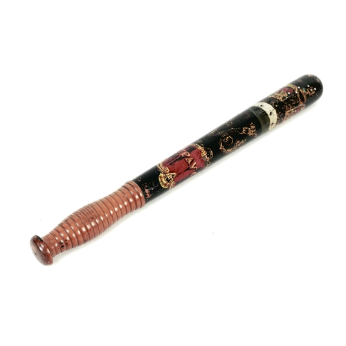 89 - A Victorian police truncheon, with hand painted decoration of the royal crown and 