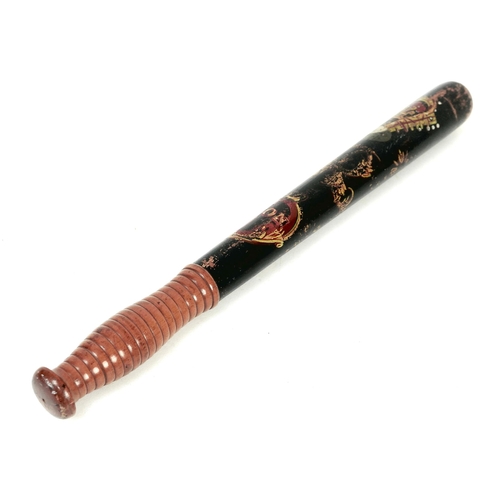 89 - A Victorian police truncheon, with hand painted decoration of the royal crown and 