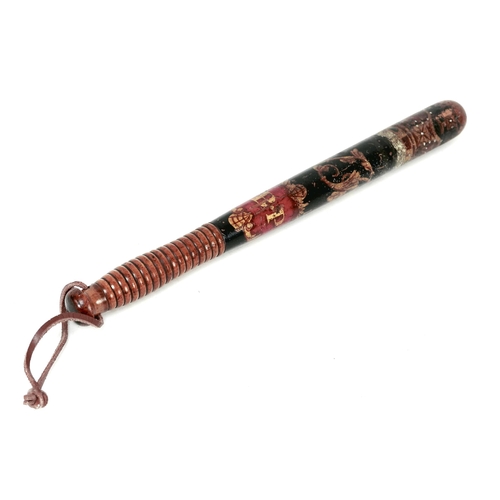 90 - A Victorian police truncheon, with hand painted decoration of the royal crown and 