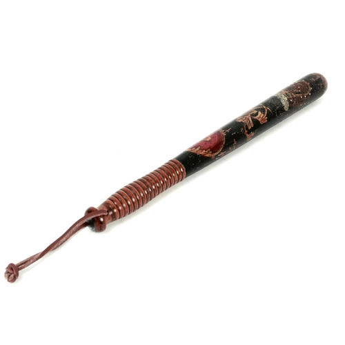 90 - A Victorian police truncheon, with hand painted decoration of the royal crown and 