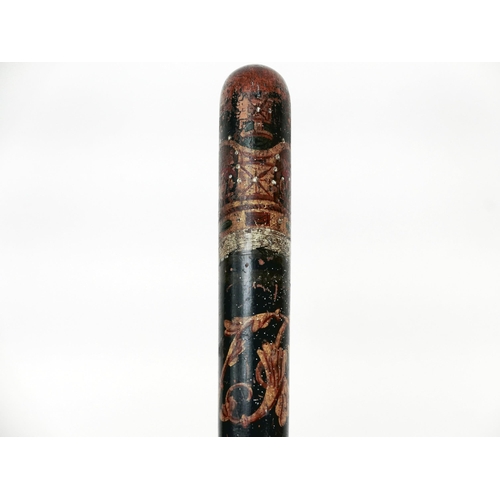 90 - A Victorian police truncheon, with hand painted decoration of the royal crown and 