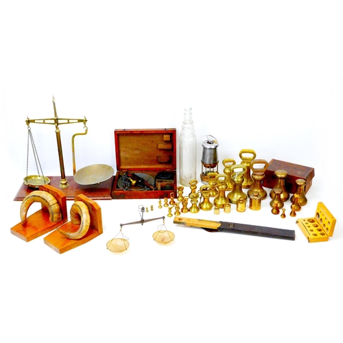 97 - A collection of assorted metal wares and collectables, including a cased set of Avery Bread scales, ... 