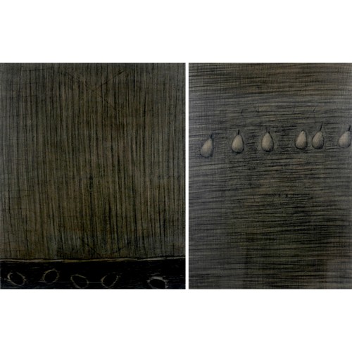5 - Two abstract charcoal drawings on paper, both unsigned, one depicting five oval shapes on a surface ... 