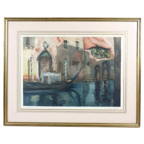 16 - After Louis Waughley (?) (20th century): a Venetian canal scene, mezzotint, signed in pencil to lowe... 