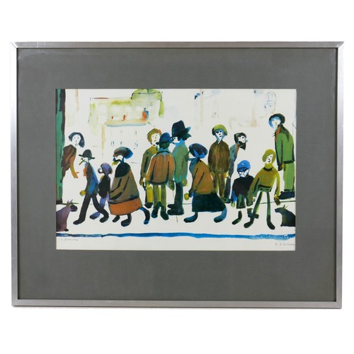 29 - After Laurence Stephen Lowry (British, 1887-1976): 'People Standing About', a reproduction print in ... 