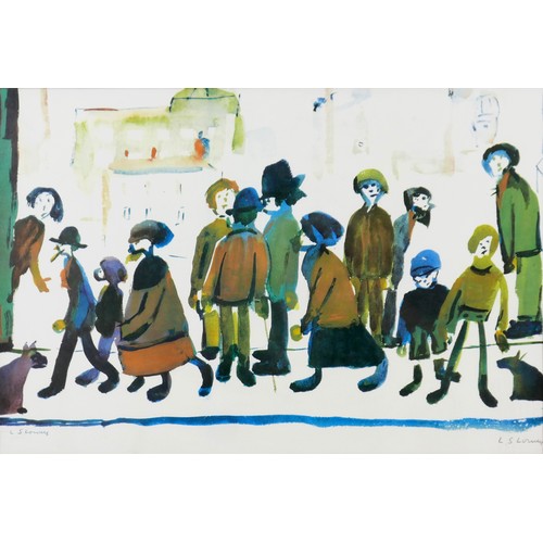 29 - After Laurence Stephen Lowry (British, 1887-1976): 'People Standing About', a reproduction print in ... 
