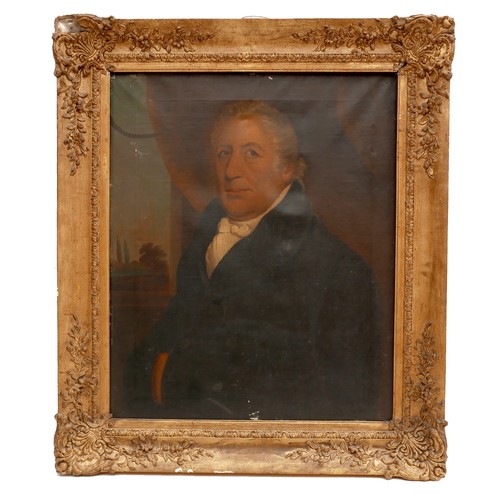 90 - A 19th century half portrait of a gentleman, unsigned, oil on canvas, 70 by 57cm, in gilt compositio... 