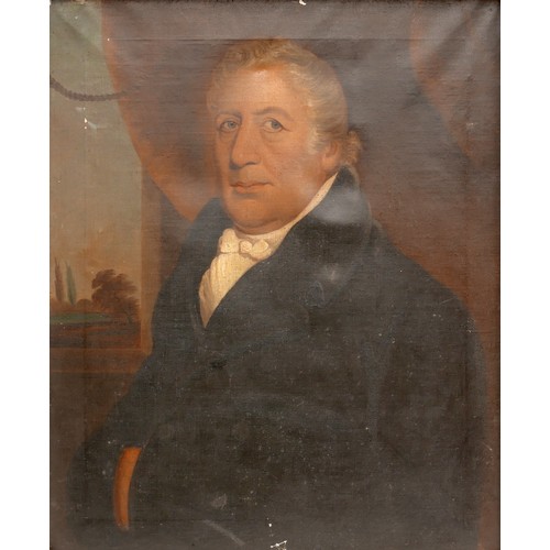 90 - A 19th century half portrait of a gentleman, unsigned, oil on canvas, 70 by 57cm, in gilt compositio... 